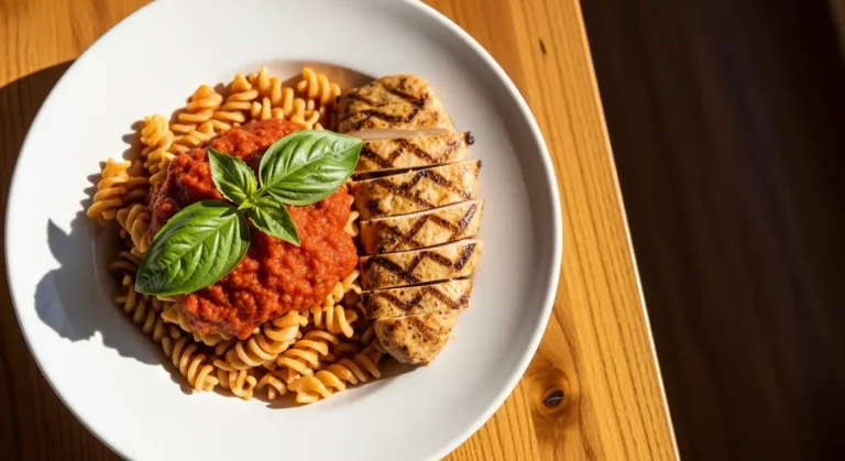Gluten-free pasta dish at Olive Garden with marinara sauce and grilled chicken