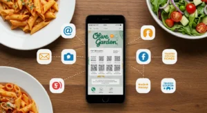 Phone showing Olive Garden app with coupon codes and icons