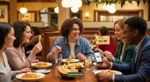 Students enjoying Olive Garden meal with partner discount offers.