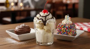 Olive Garden kids desserts with ice cream sundae, mousse cup, and birthday treat.