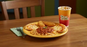 Kids lunch at Olive Garden with pizza and pasta