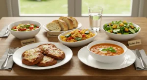 Olive Garden vegetarian and gluten-free dinner options with salad and pasta.