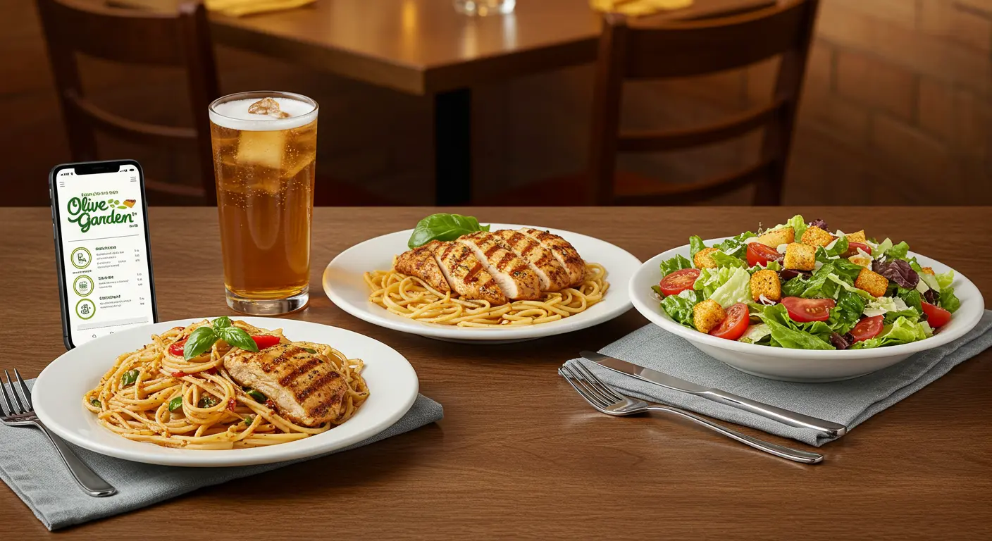 Gluten-free pasta and salad at Olive Garden with allergen guide