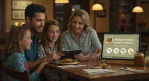 Family reviewing allergen menu with Olive Garden server