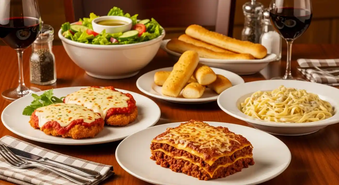 Olive Garden classic entrées with Chicken Parmigiana, Lasagna, and Fettuccine Alfredo