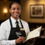 Olive Garden server in uniform welcoming customers for careers hiring guide